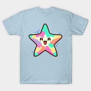 Happy smiling baby starfish with bubbles. Kawaii cartoon T-Shirt